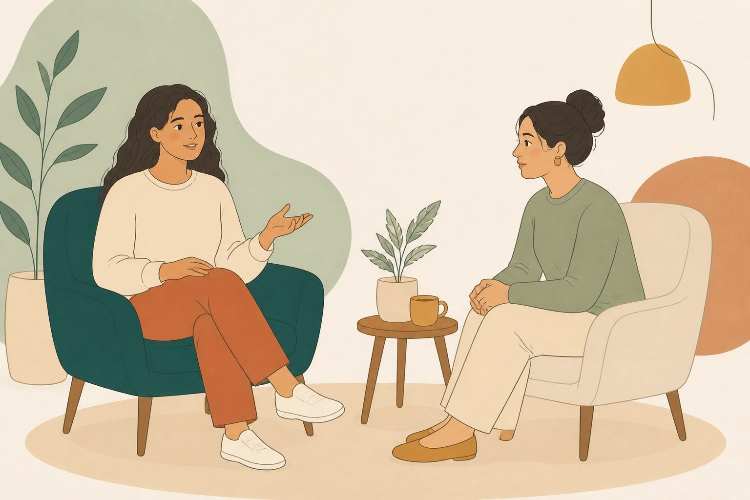 Two people having a calm, collaborative conversation