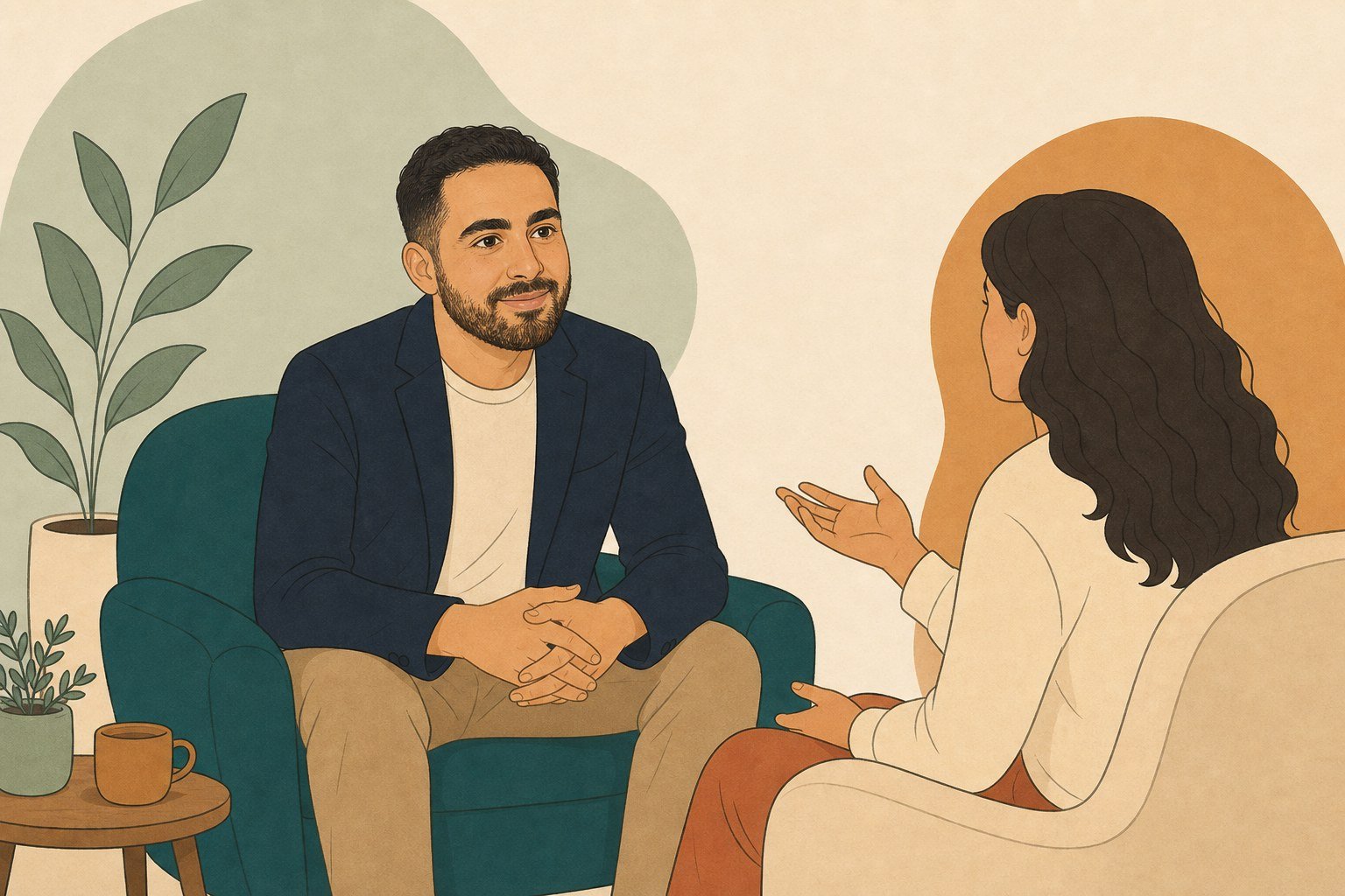 Andrew Bechara listening during a calm, collaborative conversation