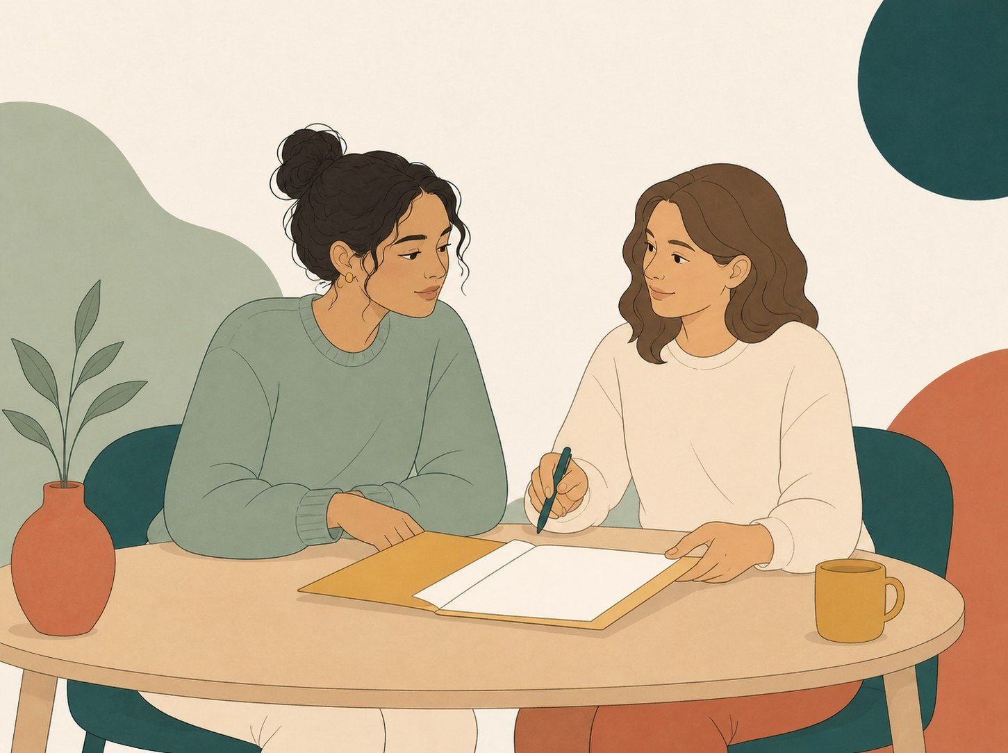 A participant and Support Coordinator reviewing goals and evidence together