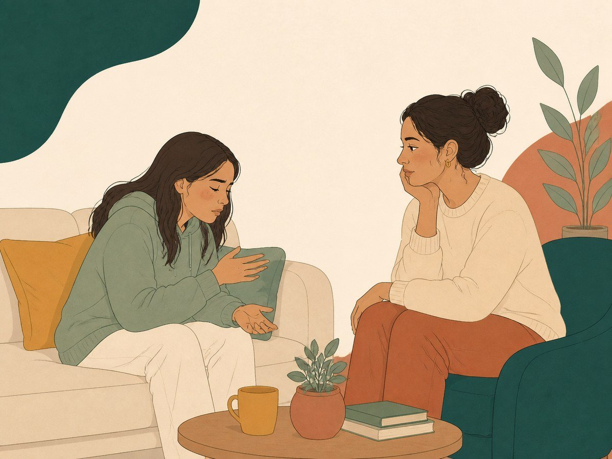 An adolescent beginning a psychology session with supportive parent involvement.