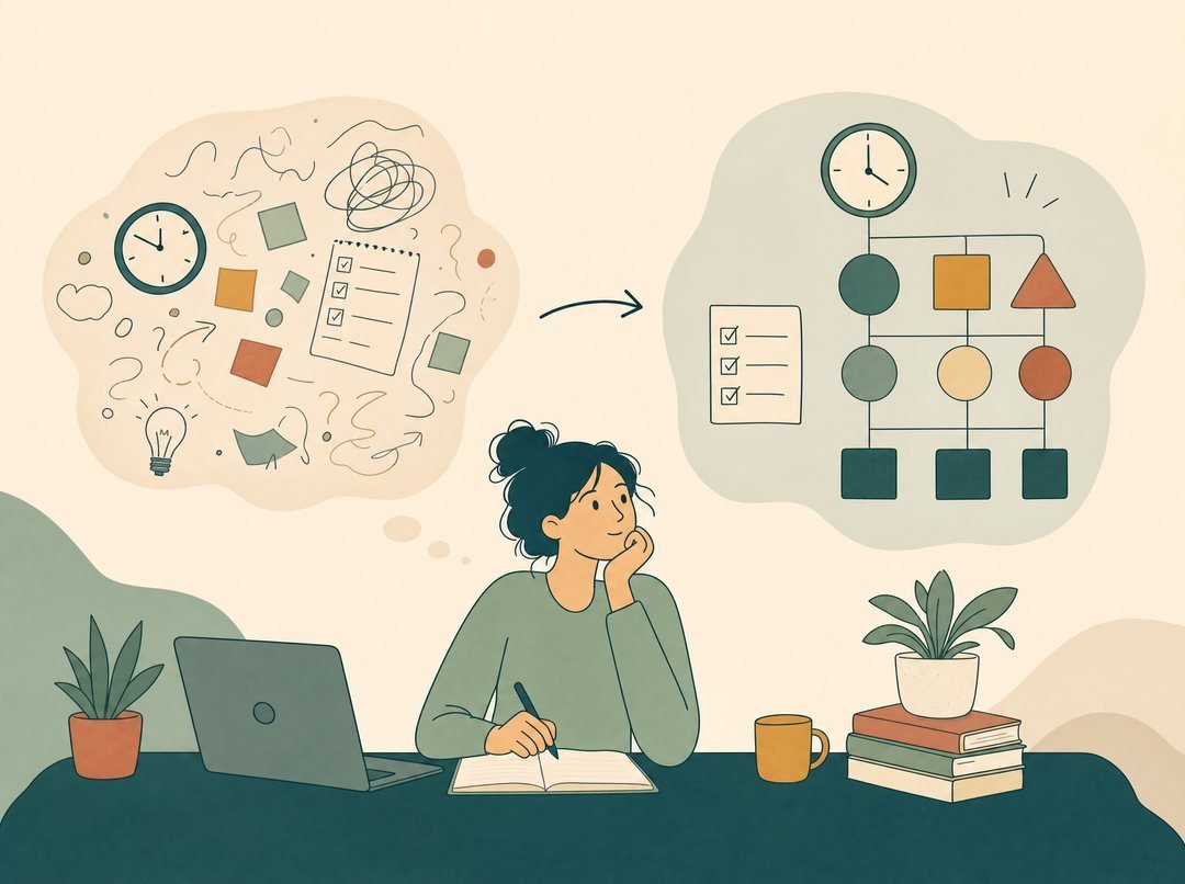 A person mapping thoughts and experiences during an assessment