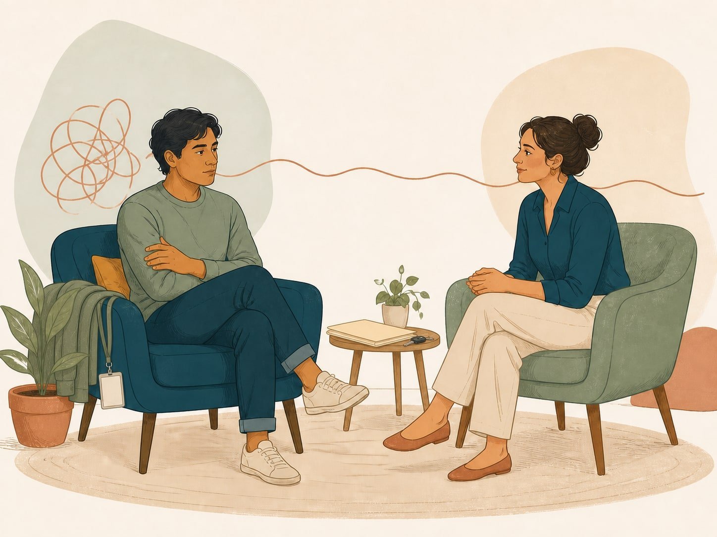 A psychologist listening during treatment related to a workplace or motor accident injury